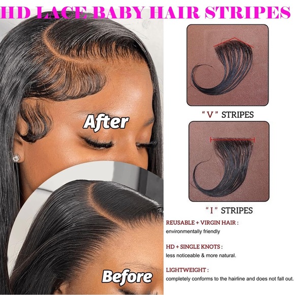 HUMAN HAIR- HD Lace Baby Hair, Reusable & Breathable Invisible Lace Hairline - Picture 4 of 9